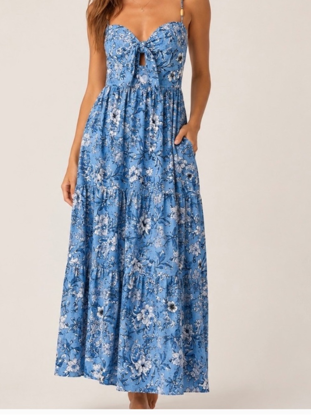 House of Harlow 1960 Blue Floral Tie-Front Maxi Dress